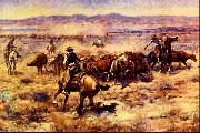 Charles M Russell The Round Up USA oil painting artist